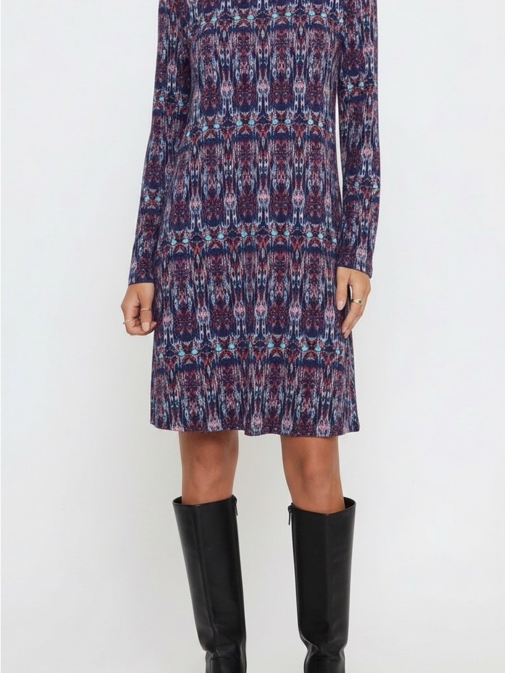 Market & Spruce Long-Sleeve Printed Dress in Navy and Burgundy